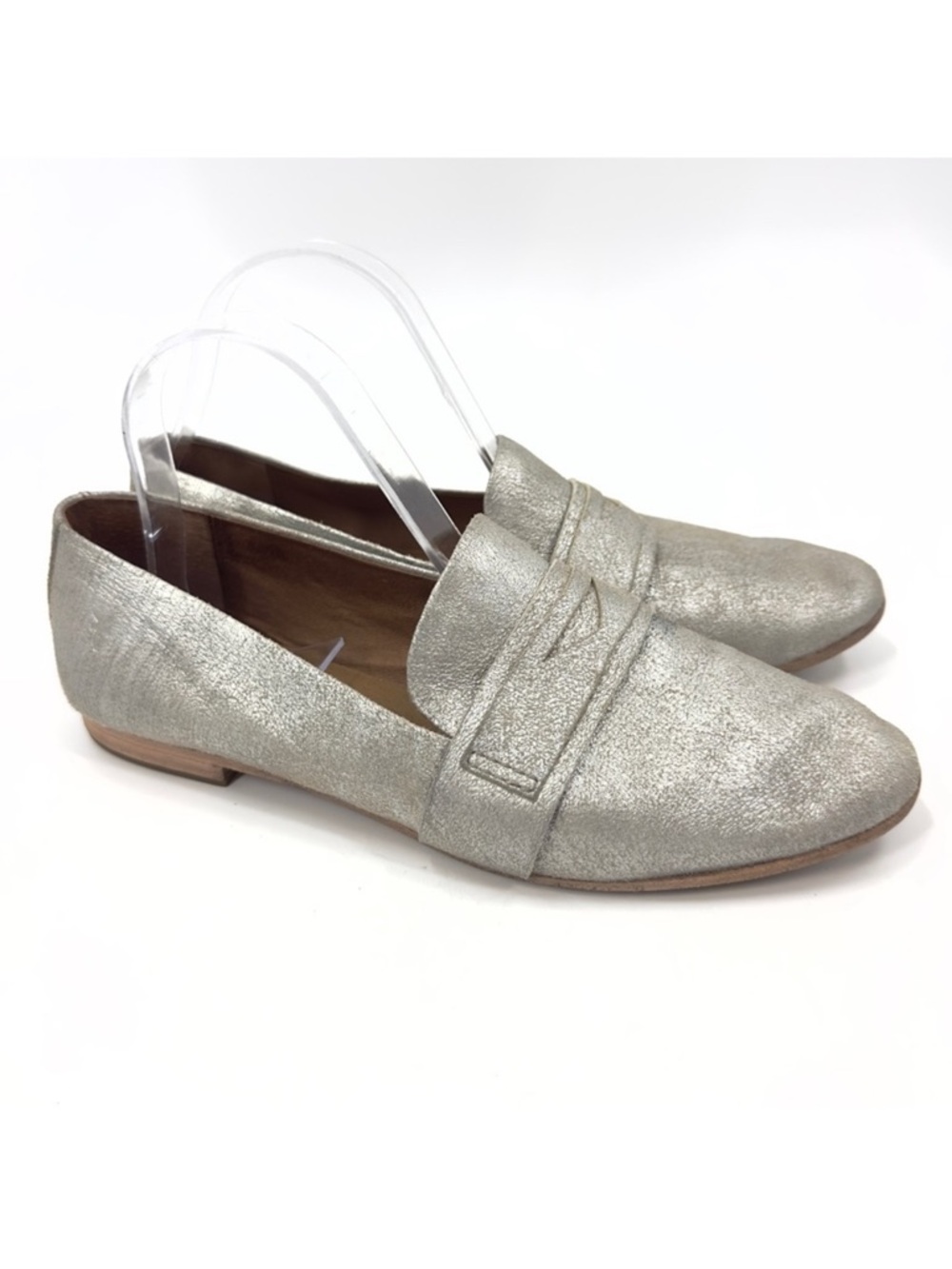 Frye Terri Penny Loafers Womens Size 9.5 Silver Distressed Leather Shoes